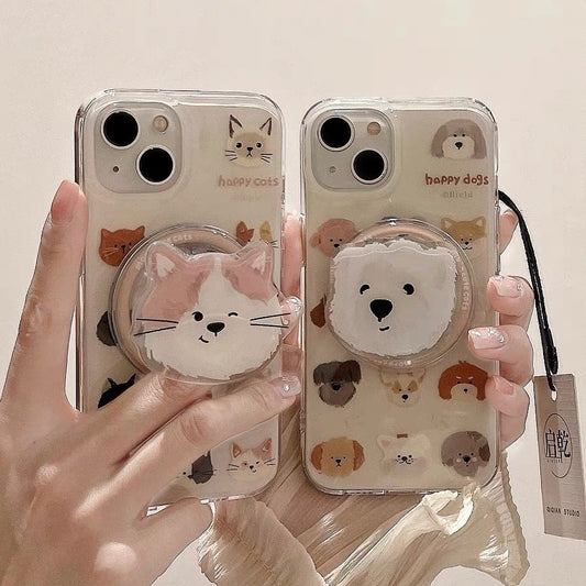 Magnetic case Cat and dog stand phone case