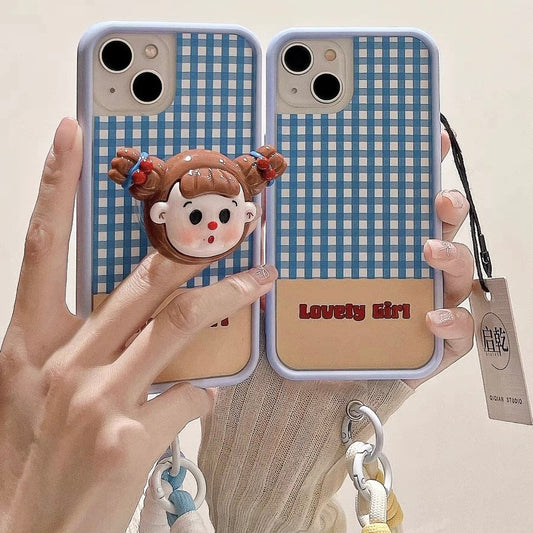 NEW Blue plaid girl stand phone case
