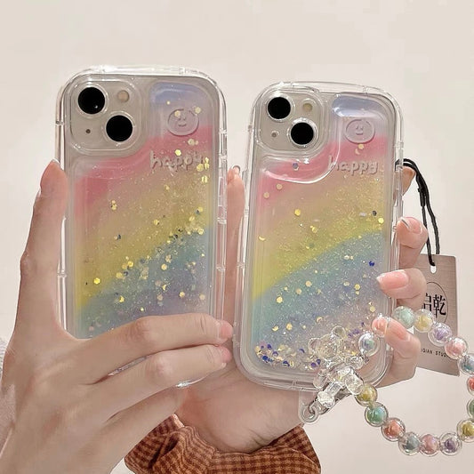 NEW Dynamic Quicksand rainbow smiley phone case