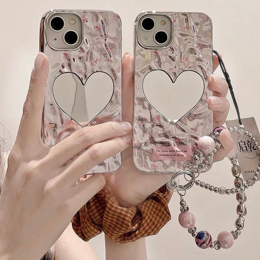 ins pleated plated pink mirror phone case